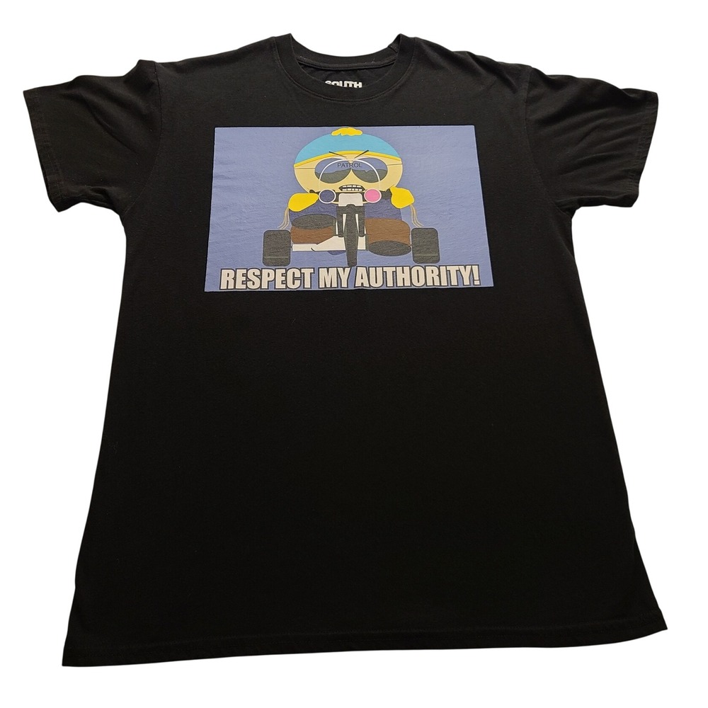 South Park Cartman Respect My Authority Black Graphic Tee Shirt NWOT